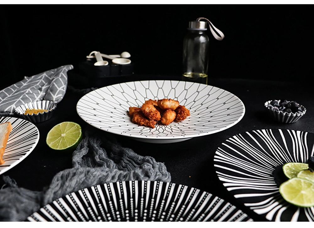 8-Inch Plate Fruit Plate Ceramic Tableware Print Living Room Minimalist Nordic Black and White Plate Breakfast