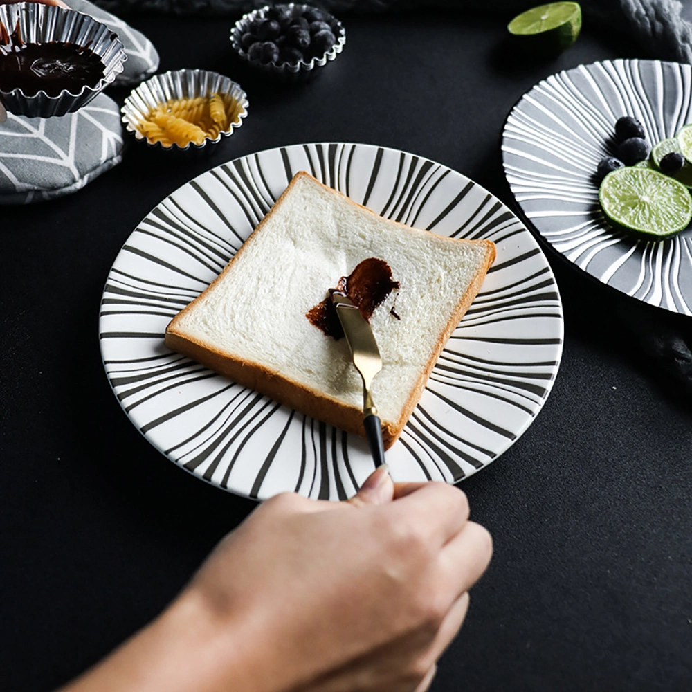 8-Inch Plate Fruit Plate Ceramic Tableware Print Living Room Minimalist Nordic Black and White Plate Breakfast