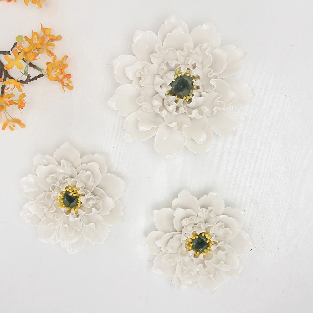 F002W Elegant Ceramic Flower Peony Wall Decor Porcelain Craft Art White Flower for Wall Background