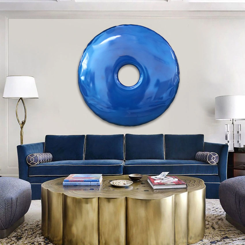 Modern Home Large Doughnut Style Blue Metal Wall Abstract Art Decor Sculpture