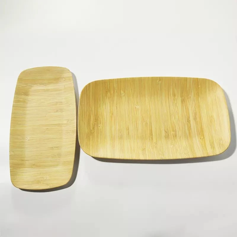 Aveco Rectangular Oval Shaped Eco Biodegradable Bamboo Fiber Plates for Bread Fruit Vegetable Food Rustic Serving Plate