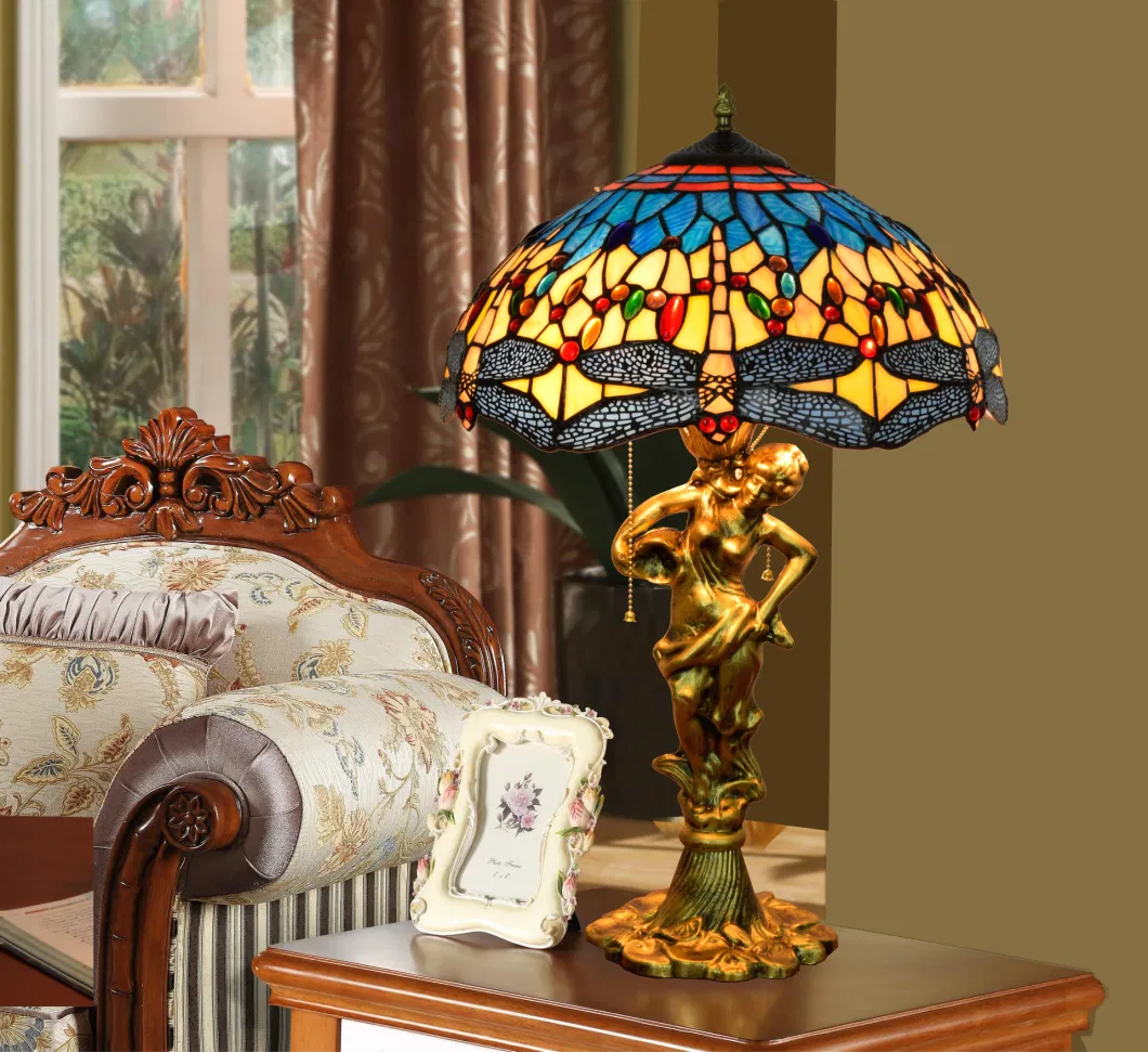 Tiffany 16&quot; Floral &amp; Dragonfly Table Lamp G16038798/A1542gl14K1018 (Dia. 40*64cm) Table Lamp Chandelier Floor Lamp European Style Lamp American Lamp Modern Lamp
