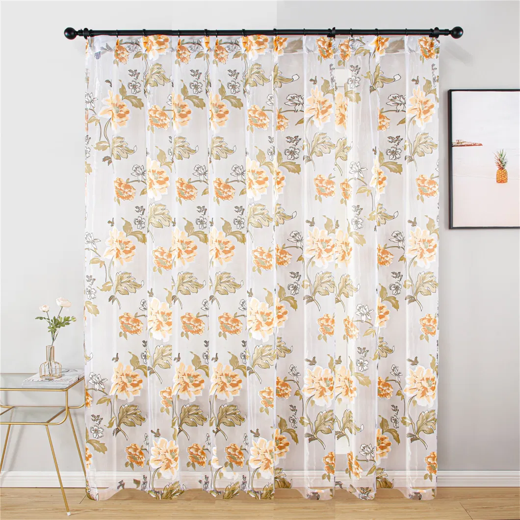 2023hot Selling Modern Floral Butterfly Print Living Room Bedroom Sheer Curtain