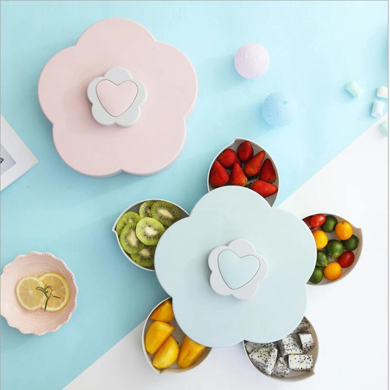 Snacks Organizer Petal Shape Rotating Candy Box Seeds Nuts Dried Fruit Serving Plate for Home Wedding Birthday Party Decorating Plastic Food Storage Bl12251