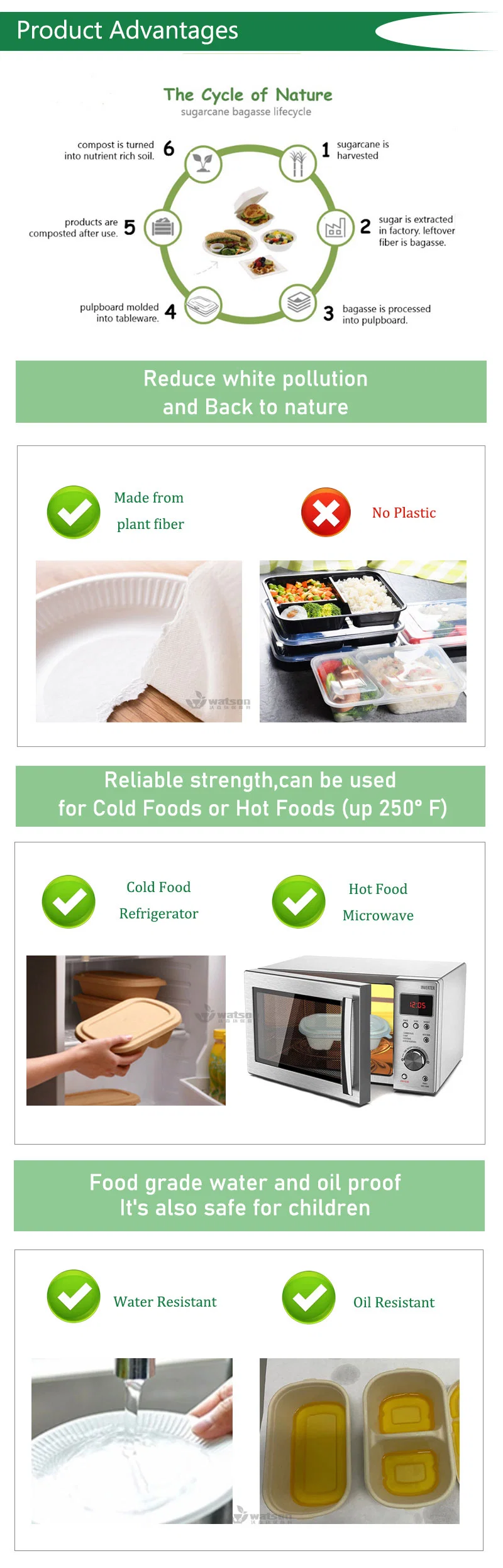 Bagasse No-Plastic Contenedor De Alimentos Fruit Packaging Envases Biodegradables Paper Plate