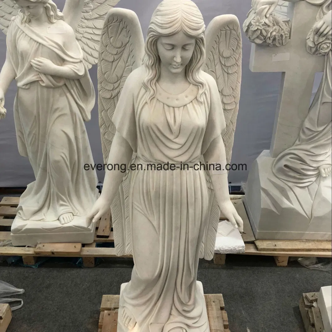 Modern Western Figure Statue, White Marble Stone Carved Garden Angel Sculpture with Weeping