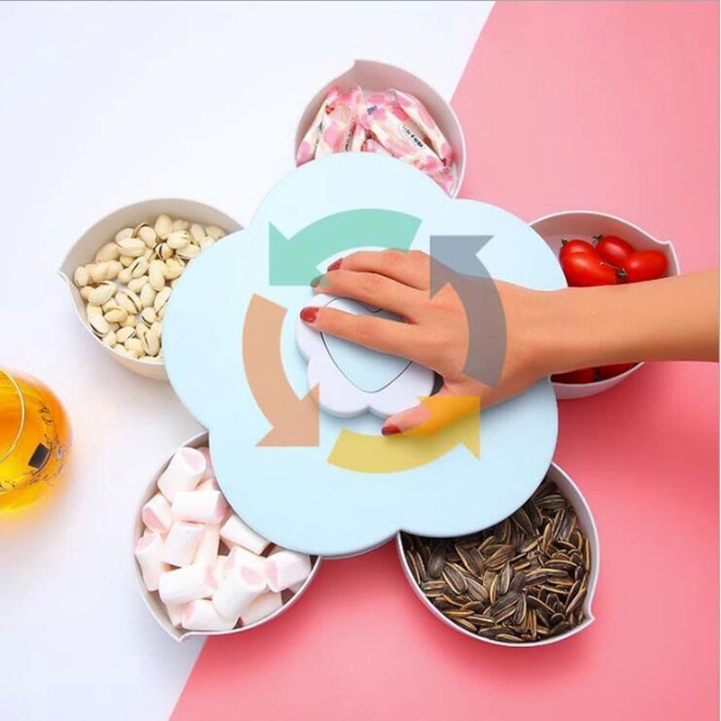 Snacks Organizer Petal Shape Rotating Candy Box Seeds Nuts Dried Fruit Serving Plate for Home Wedding Birthday Party Decorating Plastic Food Storage Bl12251