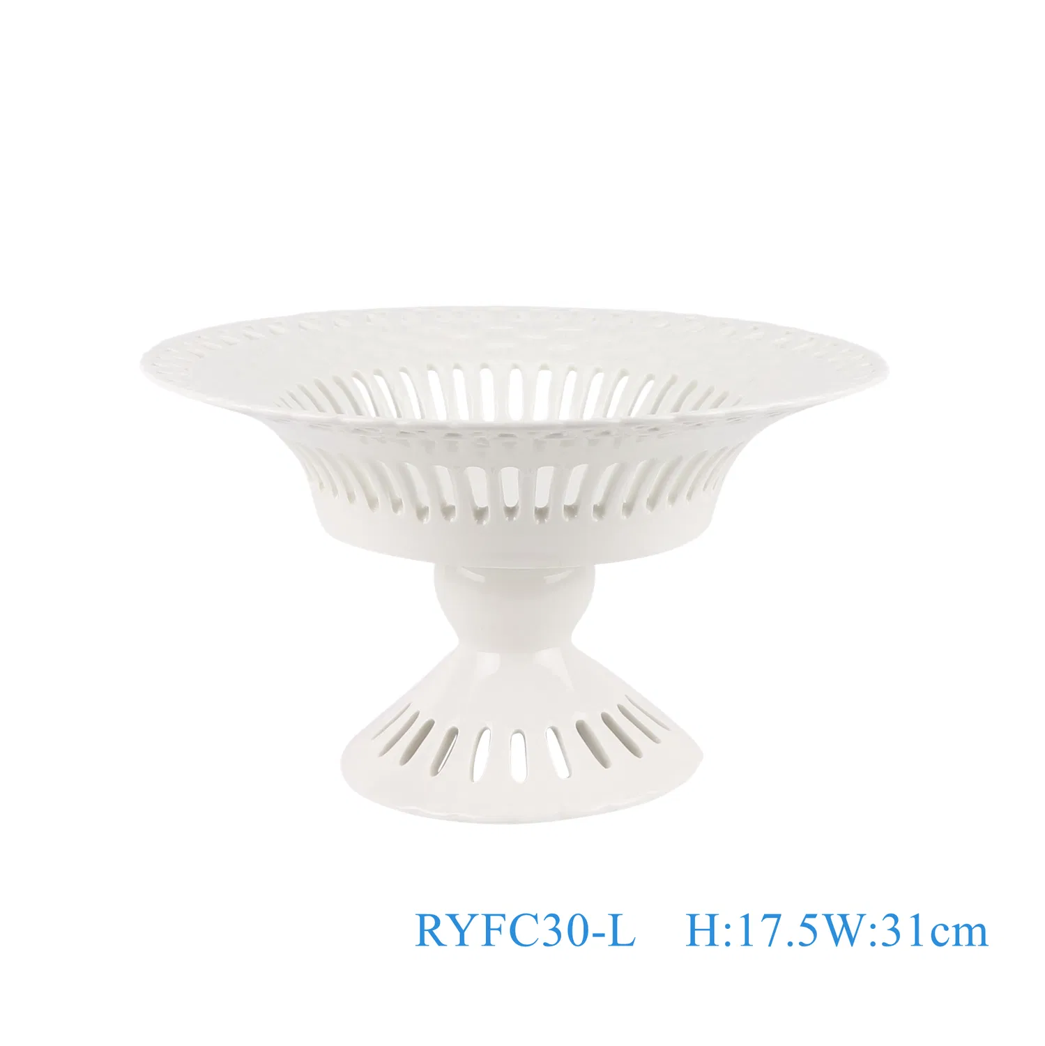 Pure White Hollow out Ceramic Fruit Candy Plate with High Stand