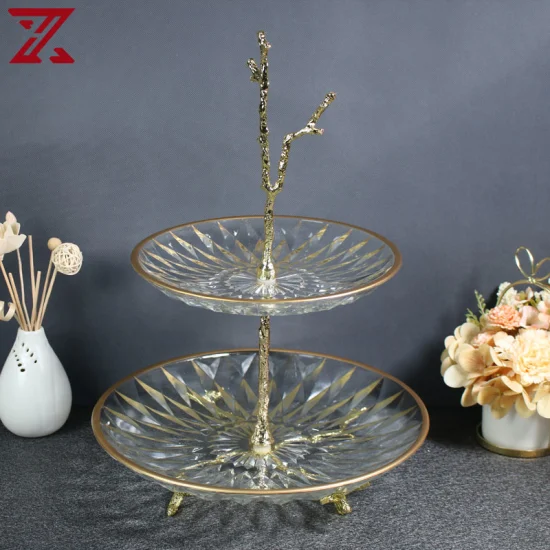 Nordic Craft Fruit Plate with Gold Stand Ornamental Decoration Dry Fruit Snacks Candy Glass Plate