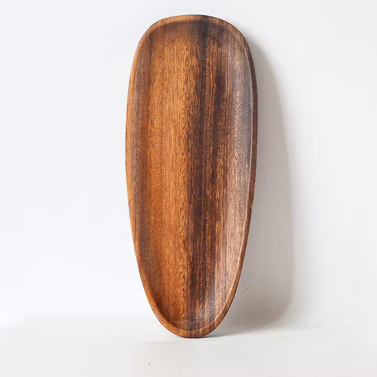 Household Kitchen Items Accessories Wooden Serving Plate Set Acacia Wood Irregular Shaped Dish and Plate