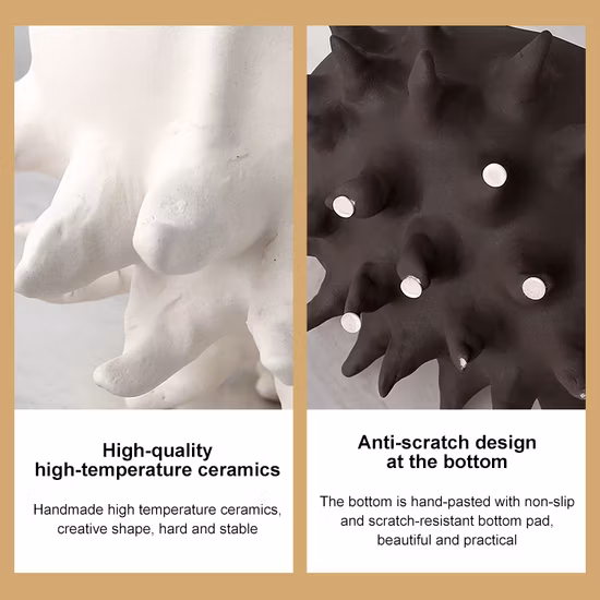 Modern Home Decor Dining Table Showpiece Ceramic Vase Sea Urchin Fruit Plate Cactus Flower Pot