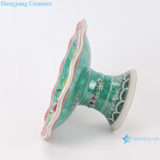 Chinese Handmade Famille Rose Phoenix Pony Flower Ceramic Fruit Plate with Stand