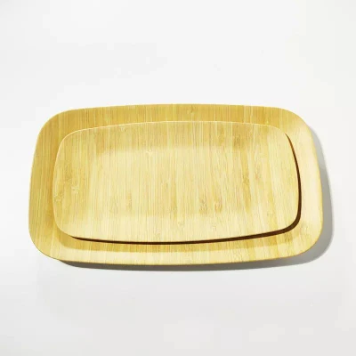 Aveco Rectangular Oval Shaped Eco Biodegradable Bamboo Fiber Plates for Bread Fruit Vegetable Food Rustic Serving Plate